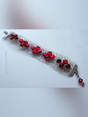 Hand Crafted, Crochet Red Sworvski Crystal Bracelet